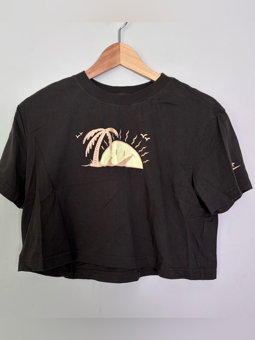 Nike The Nike Tee Sunshine Cropped Loose Fit Tee-Sequoia Brown-Beach/Sun-Small